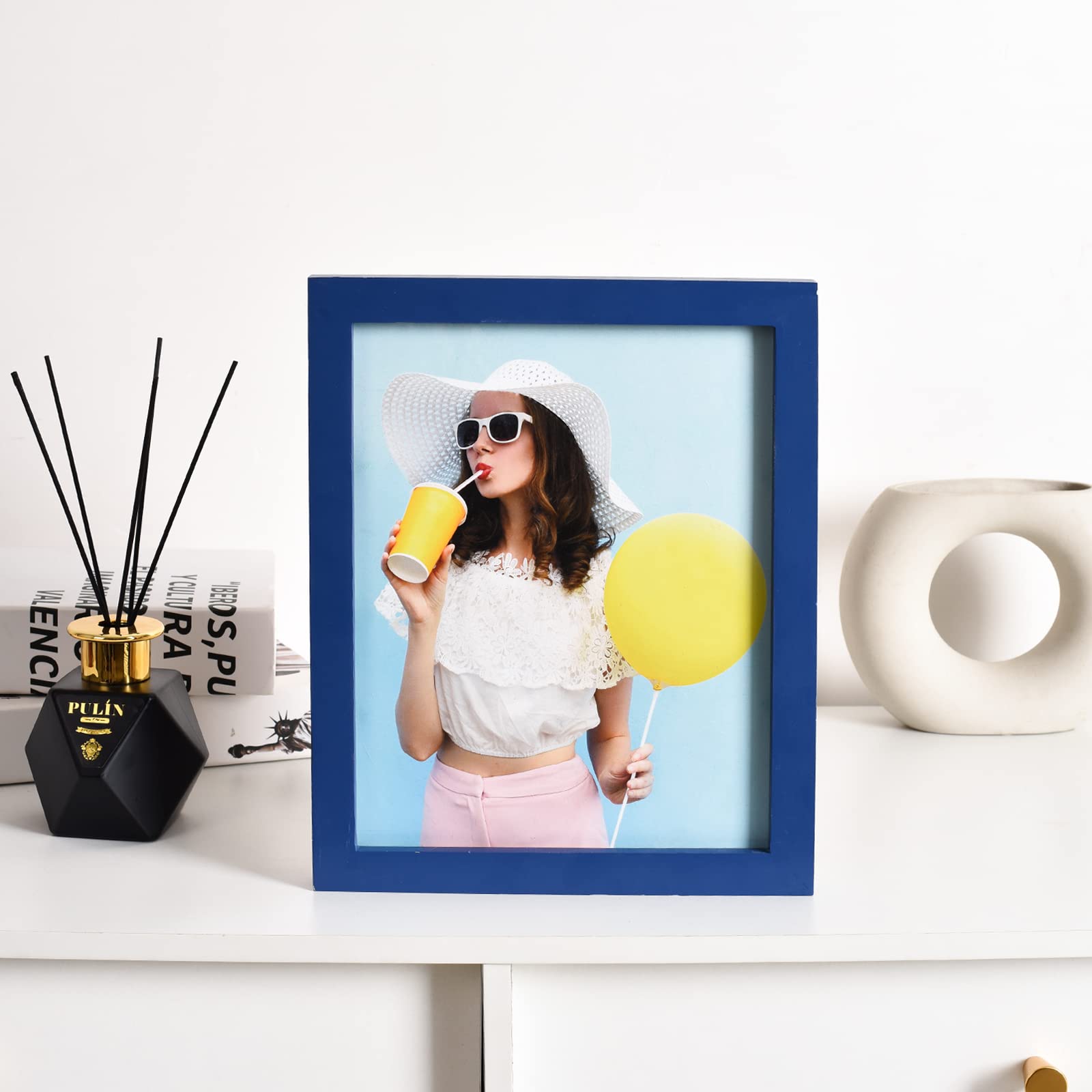 wyooxoo 8x10 Picture Frames Set of 4 Dark Blue Made of Solid Wood Photo Frames Colorful Frame with HD Plexiglass, Wall or Tablet